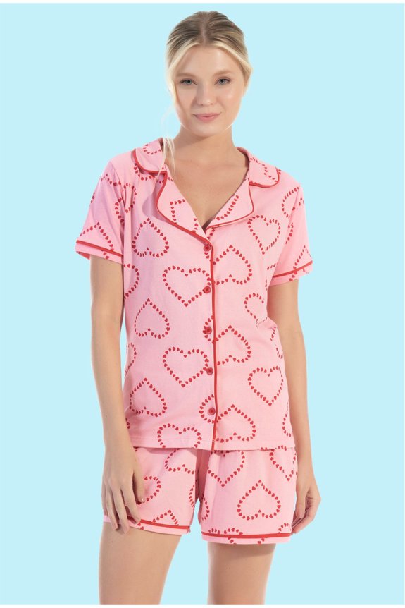 02 pijama feminino americano rosa coracao bela notte