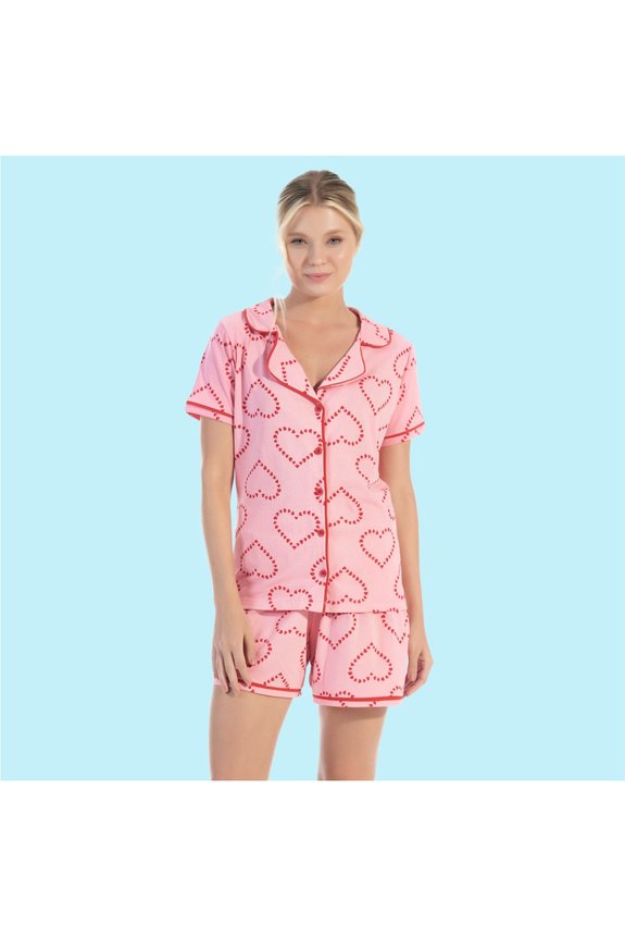 03 pijama feminino americano rosa coracao bela notte