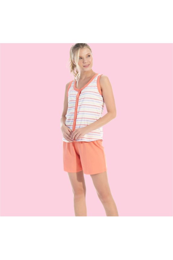 02 pijama feminino curto aberto coral listrado bela notte