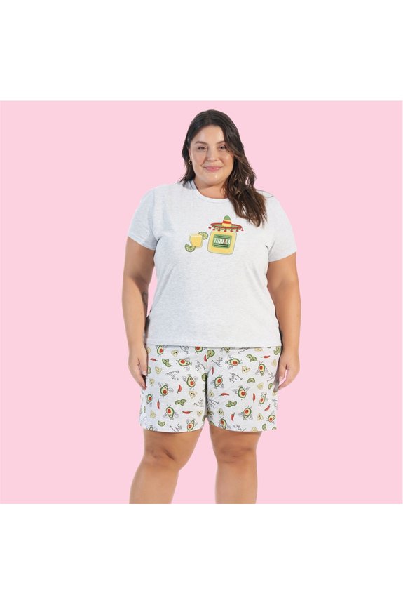 03 pijama feminino plus size familia abacate mescla bela notte
