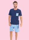 04 pijama masculino curto adulto xadrez azul bela notte