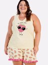 01 pijama feminino adulto plus size frutas amarelo bela notte