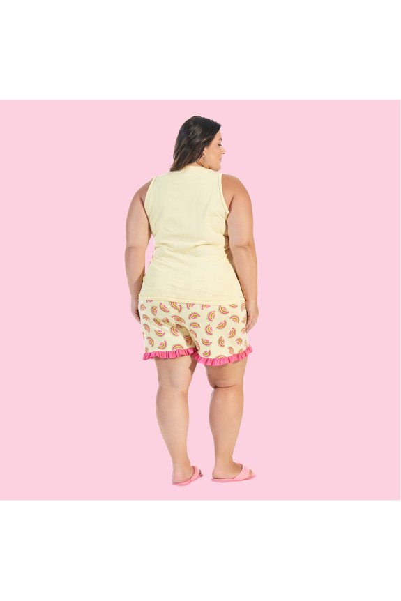 05 pijama feminino adulto plus size frutas amarelo bela notte