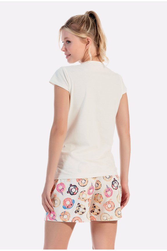 06 pijama feminino adulto donuts off white bela notte