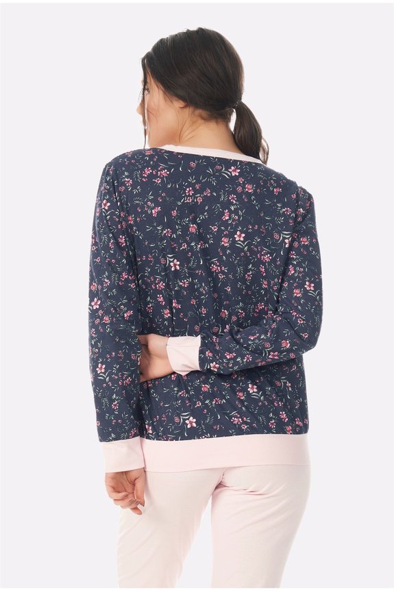 01 pijama feminino adulto aberto marinho floral bela notte