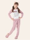03 pijama infantil feminino moletinho rosa gatinho bela notte
