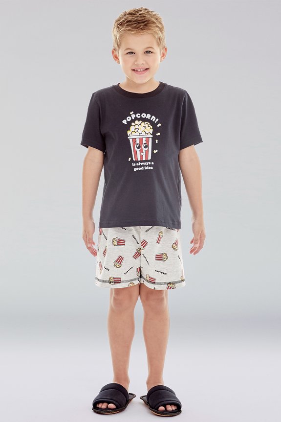 03 pijama masculino juvenil curto pipoca bela notte