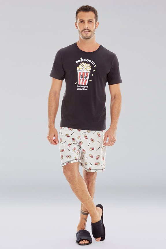 03 pijama masculino adulto curto pipoca bela notte