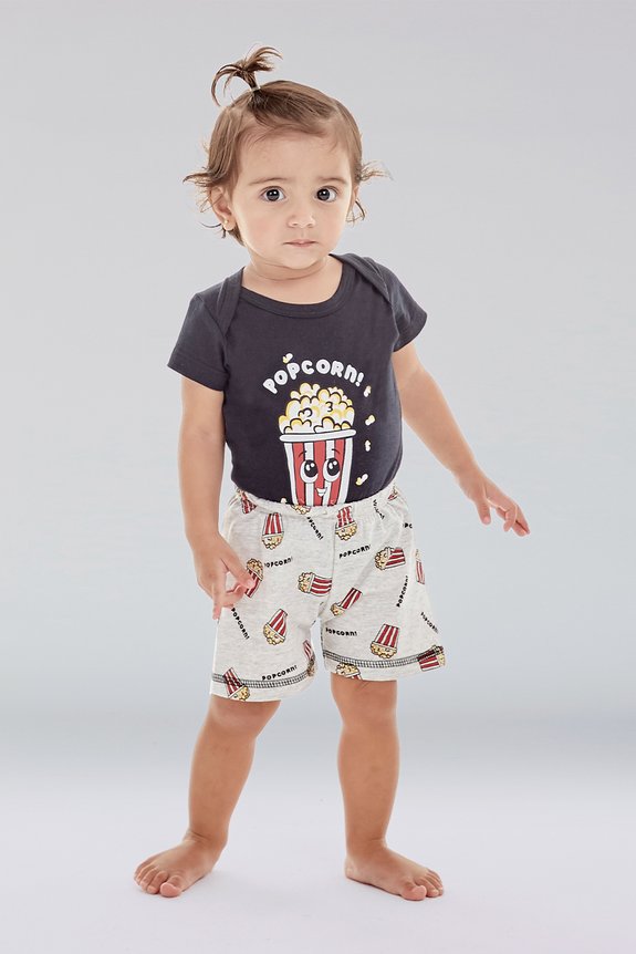 03 pijama bebe unissex body curto pipoca bela notte
