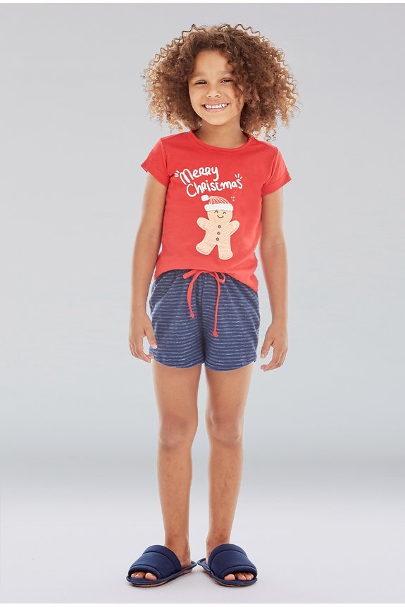 02 pijama feminino juvenil manga curto natal bela notte