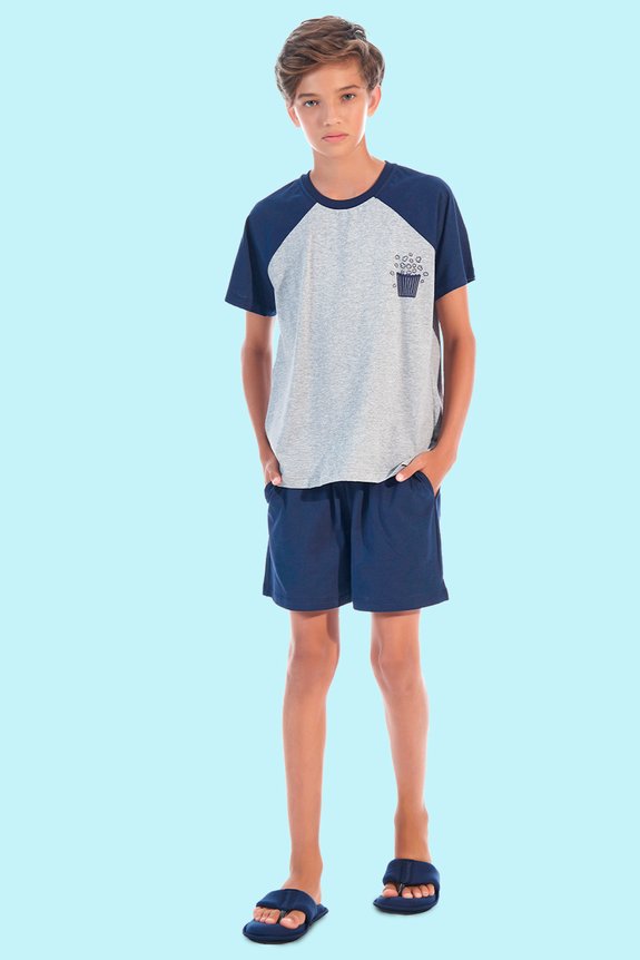 10 pijama masculino juvenil marinho pipoca bela notte