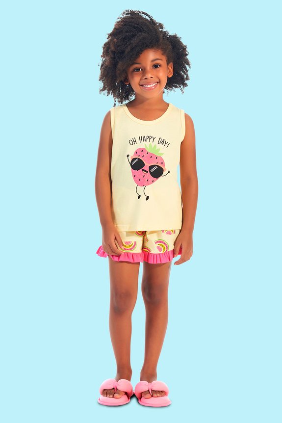 11 pijama feminino infantil frutas amarelo bela notte