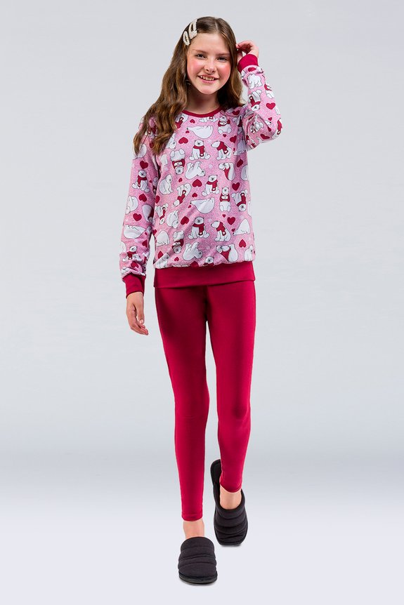 02 pijama juvenil feminino vinho ursinhos bela notte