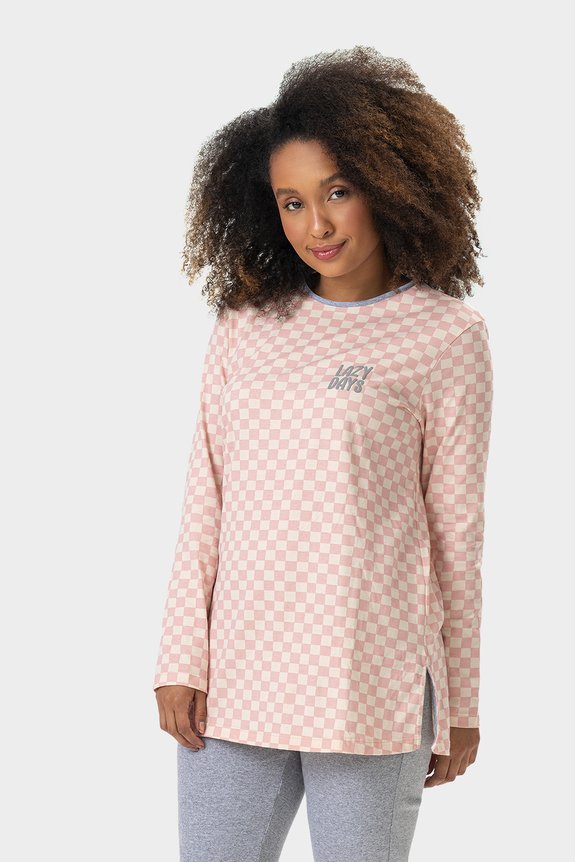 02 pijama feminino adulto manga longa com legging quadriculado bela notte