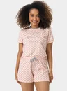 02 pijama feminino adulto manga curta quadriculado bela notte
