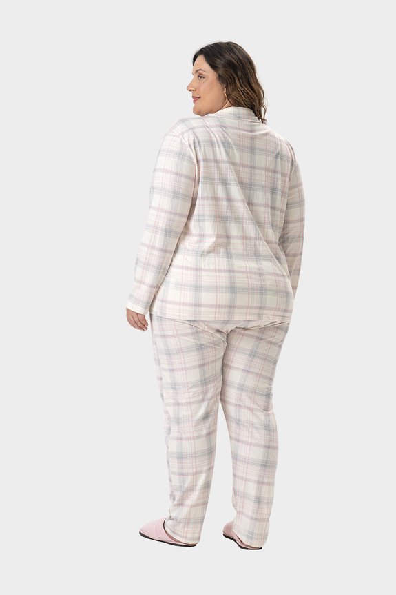 01 pijama feminino plus size americano longo xadrez bela notte