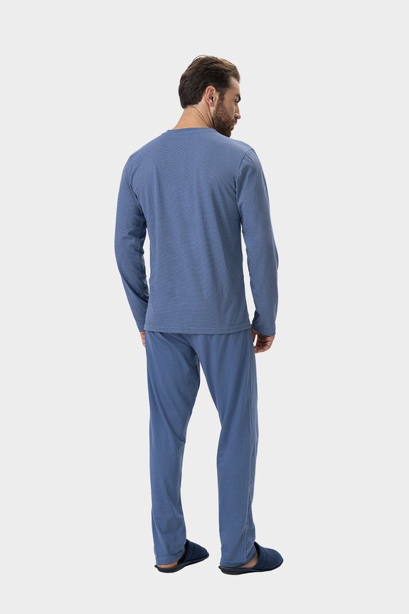 03 pijama masculino adulto manga longa com abertura pontilhado bela notte