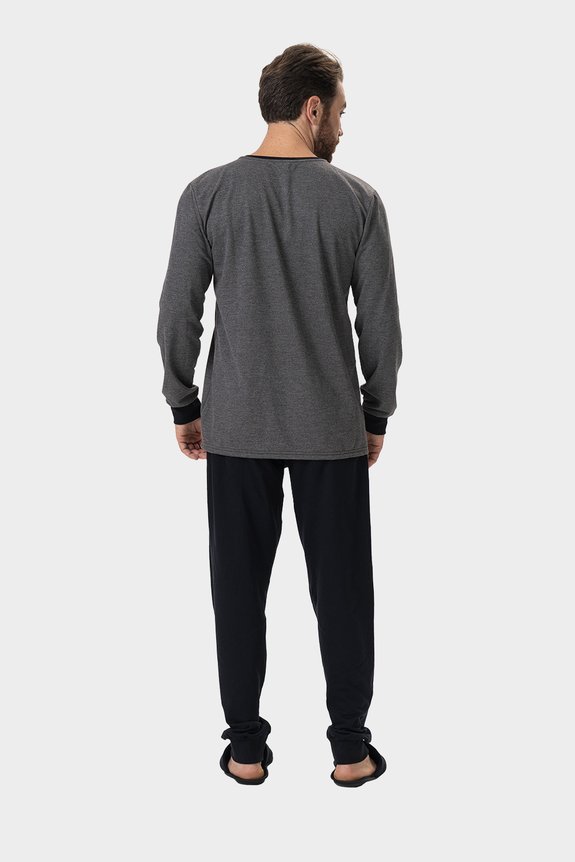 03 pijama masculino adulto manga longa moletinho bela notte mescla preto