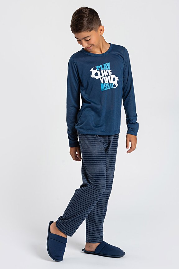 03 pijama juvenil sortido bela notte marinho listrado