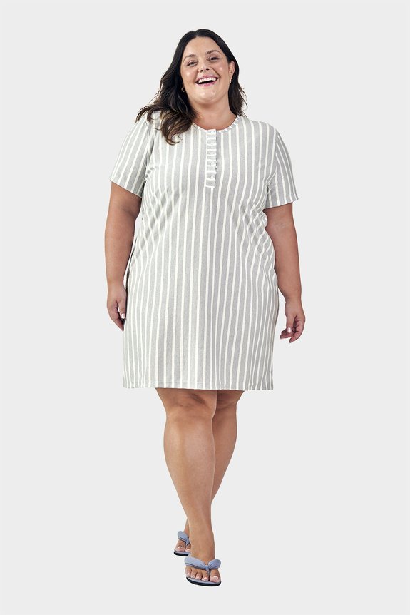 02 camisola manga curta feminino plus size listrado bela notte