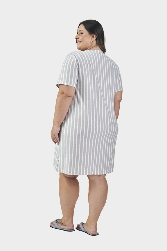 03 camisola manga curta feminino plus size listrado bela notte