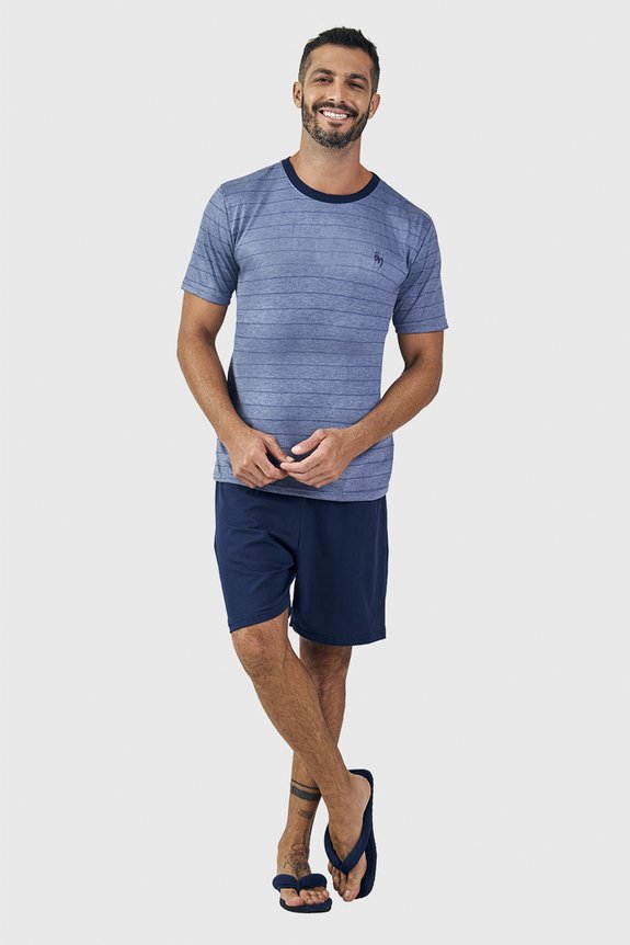 09 pijama masculino adulto manga curta listra marinho bela notte