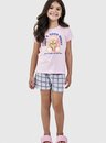 03 pijama feminino infantil manga curta xadrez bela notte