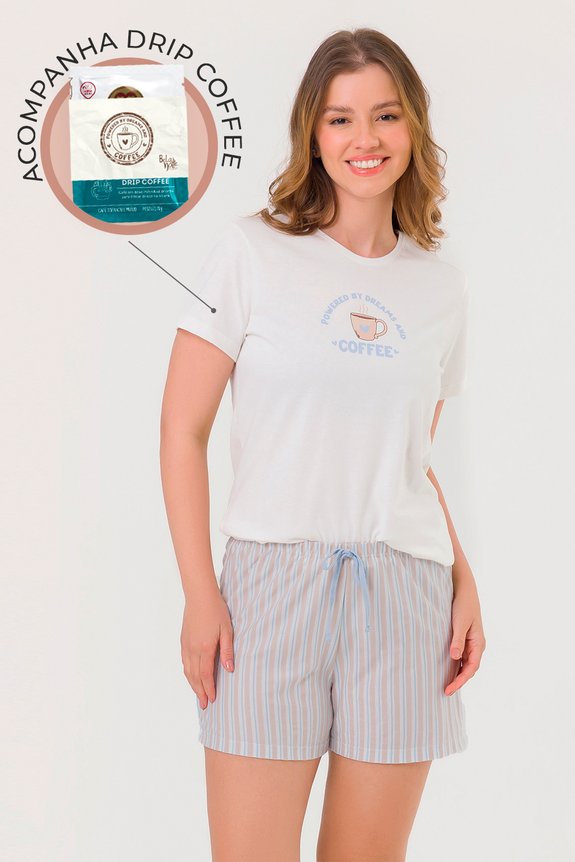 01 pijama adulto feminino short doll coffee time