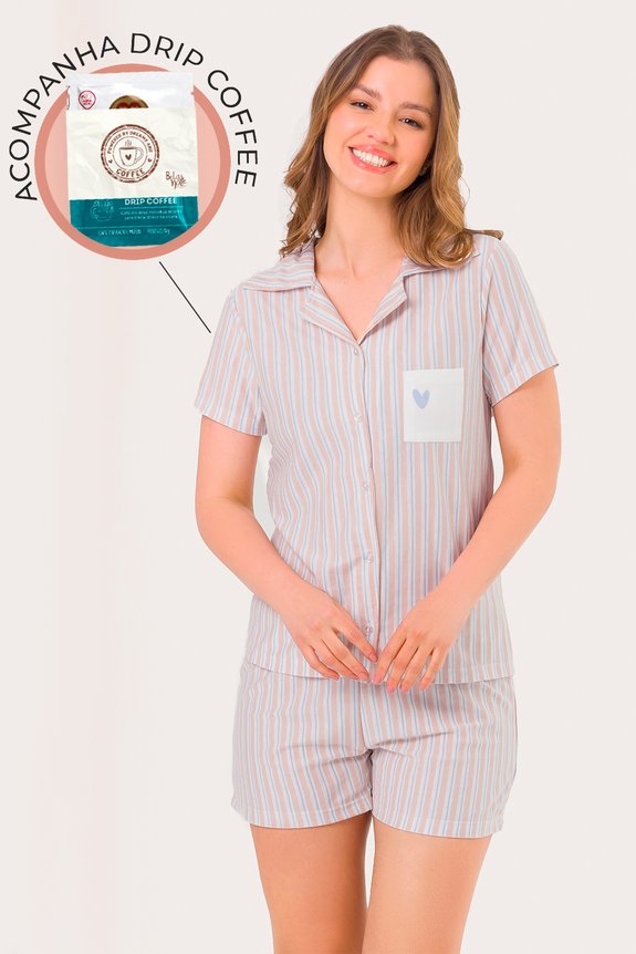 01 pijama adulto feminino short doll americano coffee time
