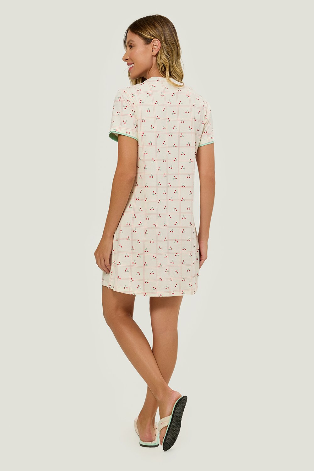 Pijama Adulto Feminino Camisola Manga Curta Cereja