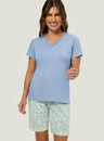 Pijama Adulto Feminino Bermudoll Manga Curta Folhagem