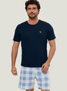 Pijama Adulto Masculino Manga Curta Xadrez Azul