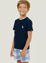 Pijama Infantil Juvenil Masculino Manga Curta Xadrez Azul