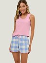 Pijama Adulto Feminino Short Doll Regata Xadrez Azul