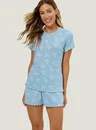 Pijama Adulto Feminino Short Doll Manga Curta Ribana Laços