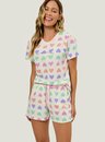 Pijama Adulto Feminino Short Doll Manga Curta Corações