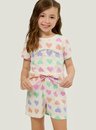 Pijama Infantil Juvenil Feminino short Doll Manga Curta Corações