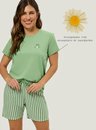 Pijama Adulto Feminino Short Doll Manga Curta Verde Essência Comfy