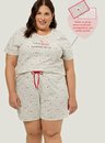 Pijama Adulto Feminino Short Doll Manga Curta Plus Size Cartas