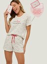 01 pijama adulto feminino short doll manga curta cartas