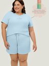 Pijama Adulto Feminino Short Doll Azul Manga Curta Plus Size Presente - Seja Você