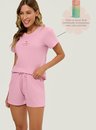 Pijama Adulto Feminino Short Doll Rosa Manga Curta Presente - Seja Você