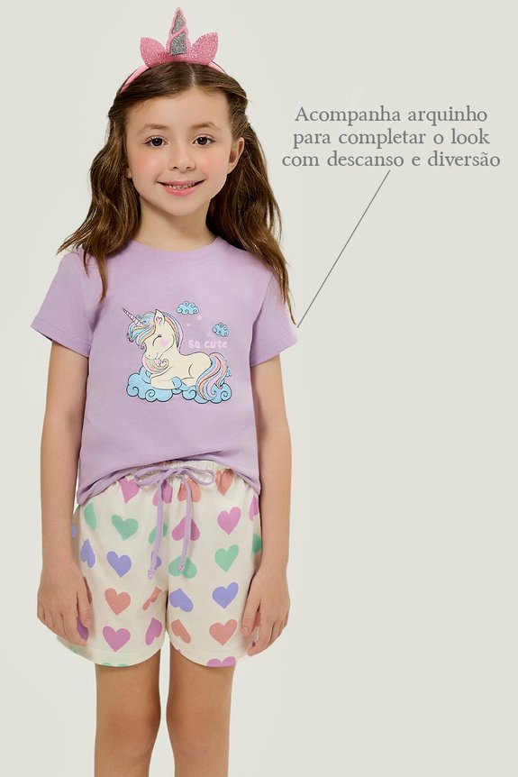01 pijama infantil juvenil feminino short doll manga curta unicornio